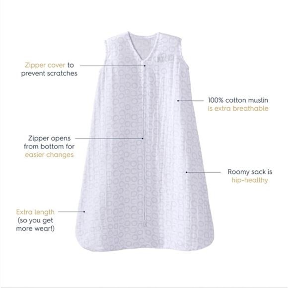 Sleepsack,  Cotton Muslin Wearable Blanket, Grey Medium, 6-12 Months - Picture 2 of 6